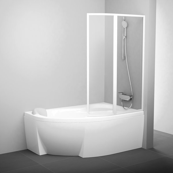 vannas siena VSK2 vannai Rosa 140, h=1500, kreisā puse, balts/caurspīdīgs stikls